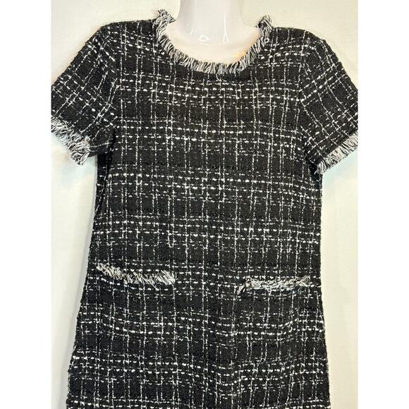 Floerns Black Tweed Pocket Fringed Trim Mini Shift Dress SMALL - Picture 4 of 10